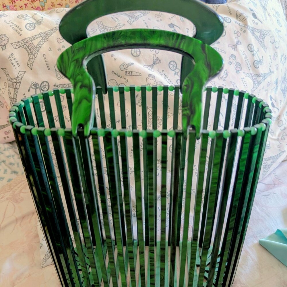 Retro Vintage Look Tiki Purse-Green Retrolite Bamboo Look Tote/Handbag - Picture 11 of 16